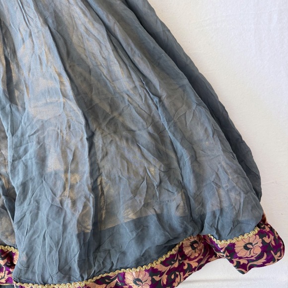 Vintage Indian Anarkali Long Tunic Dress Gray Magenta Beaded Embroidered Size 38 - Picture 4 of 16